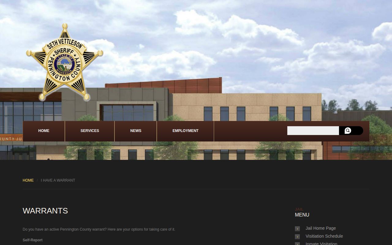 Pennington County warrant-resolution instructions from the sheriff